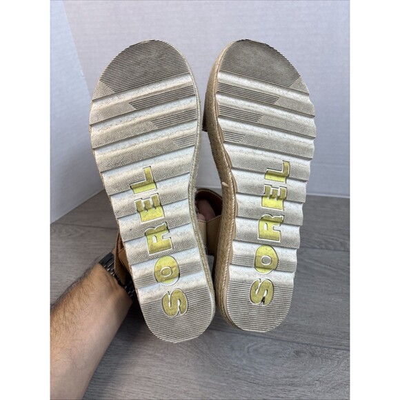 Sorel Woman’s Wedge Heel Sandals Size 10 Light Beige With White Heel Hook Loop - Picture 7 of 9